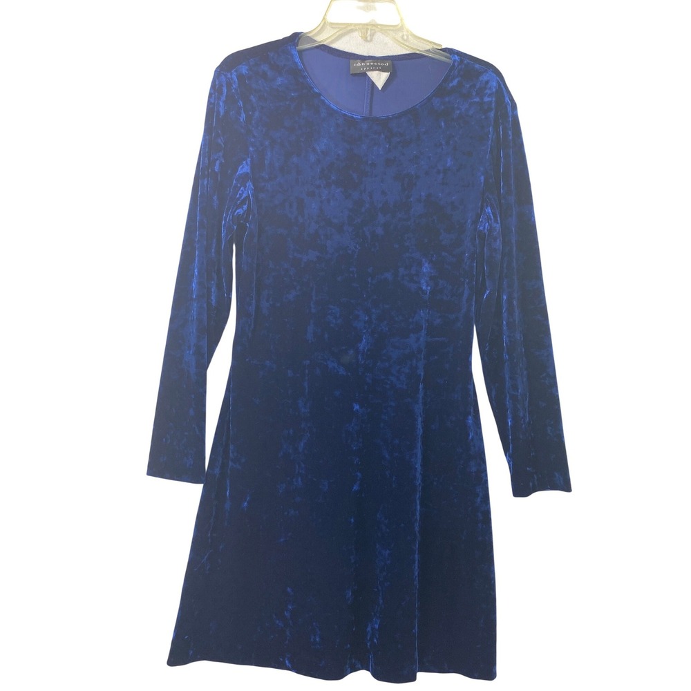 Connected Apparel Dress Womens 12 Blue Crushed Velvet Long Sleeve Party Holiday